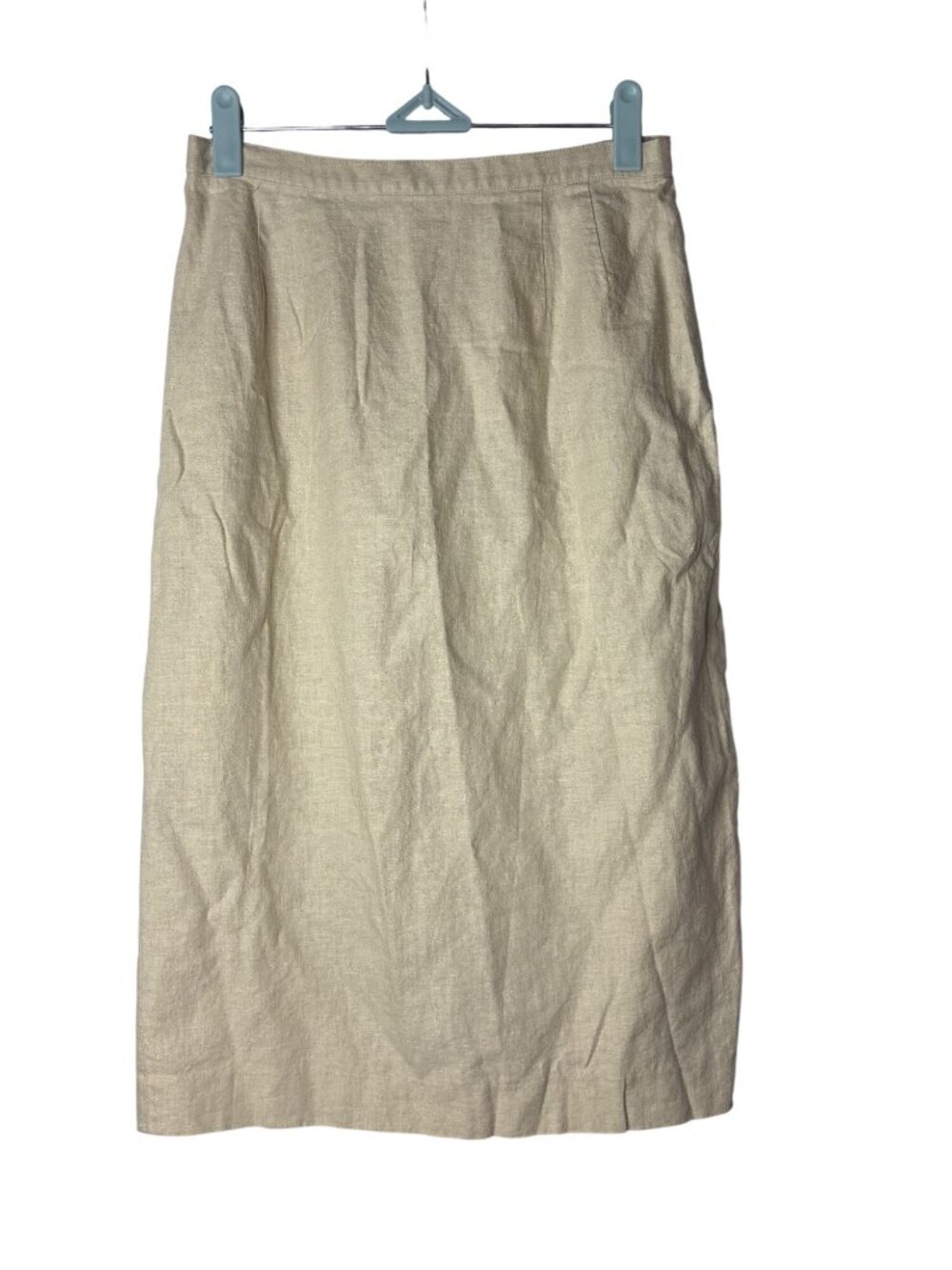 Vintage 80s Leslie Fay Haberdashery Pencil Midi Skirt Size 8 Linen Blend Beige